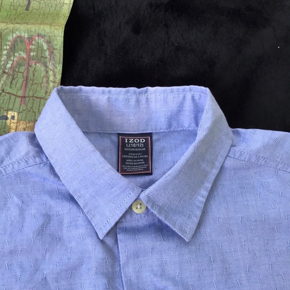 IZOD Blue Print Button Up Long Sleeves Dress Shirt Boys L (10/12). - Picture 4 of 12
